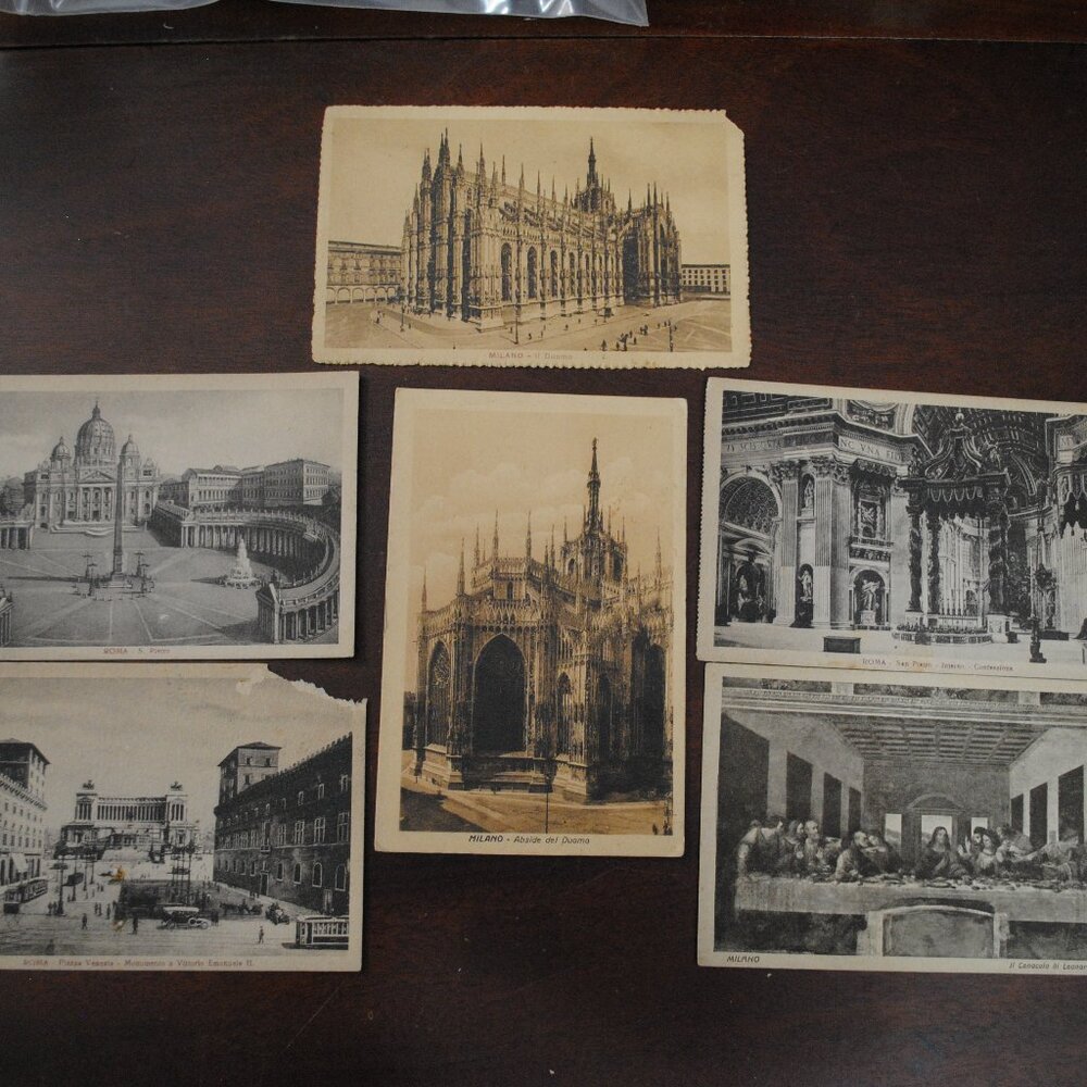 Vintage Lot of 7 1920s-30s Rome & Milano, Italy Postcards Scrapbook Crafts